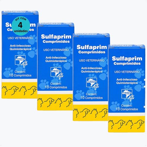 SULFAPRIM BRAVET COM 10 COMPRIMIDOS KIT COM 4